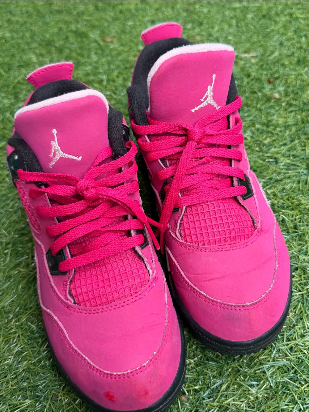 Air Jordan 4  Kids Hot Pink and Black Basketball Sneakers